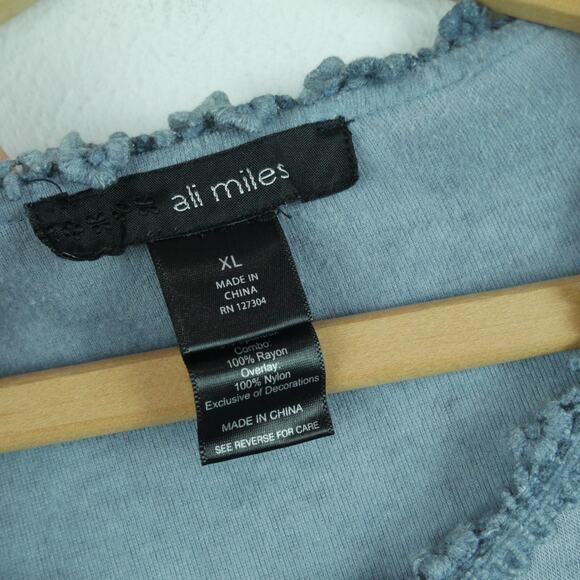 Ali Miles XL Top Lace Vest Shabby Chic Artsy Boho Romantic Lagenlook Gray - Picture 2 of 9